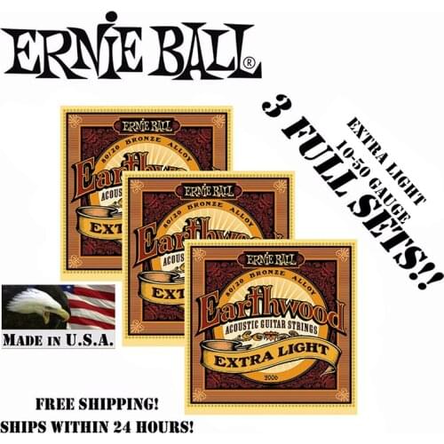 3 Packs! Ernie Ball 2006 Earthwood Extra Light 80/20 Bronze Acoustic Guitar Strings Set, .010 - .050 (3 Packs)