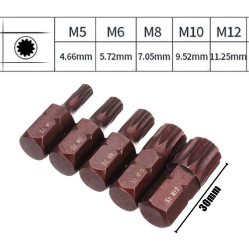 5Pcs/set 30mm Star Screwdriver Bit 10mm Hex Shank for Impact Screwdriver M5/M6/M8/M10/M12 S2 Alloy Steel High Quality