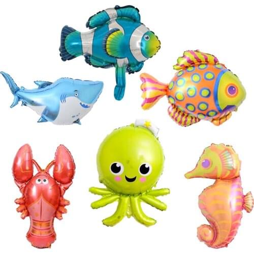 6pc/lot mini Shark Fish lobster octopus Seahorse aluminum foil balloons Ocean cute animal balloon baby shower kid birthday balls