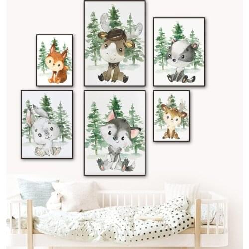 Diamond Painting Cartoon Animal Forest Rabbit Deer Squirrel Wolf Elk Nordic Style Poster Kids Room Kindergarten Decoration
