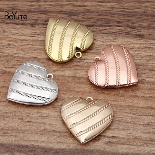 BoYuTe (10 Pieces/Lot) 29*7MM Metal Brass Heart Shaped Photo Locket Pendant Vintage Jewelry Pendant Wholesale