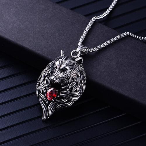Retro Wolf Head Pendant Titanium Steel Chain Mens Wolf Tooth Necklace, Wolf Spirit Domineering Jewelry Gifts for Men