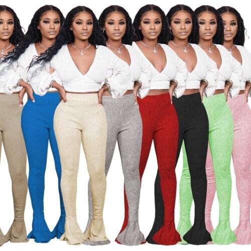 FNOCE autumn winter womens trousers street fashion casual solid color high waist skinny stretch slim sexy Flare Pants