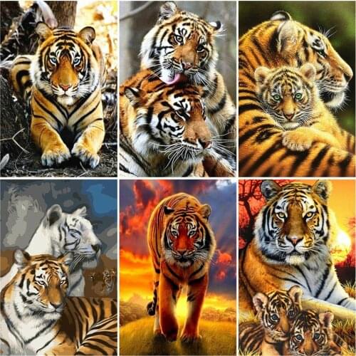 AZQSD Painting By Numbers Abstract Unframe Wall Art DIY Animal Decoration Adult Pictures By Numbers Tiger Handpainted Gift