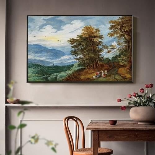 Canvas Painting Forest Landscape With Travellers Print Poster On The Wall Classic Cuadros Home Decor for Corridor Aisle Gifts