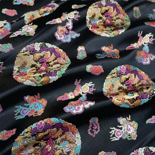 Chinese Classics black cloud-pattern brocade jacquard Satin silk fabric DIY patchwork bag Book cover Doll hanfu clothes