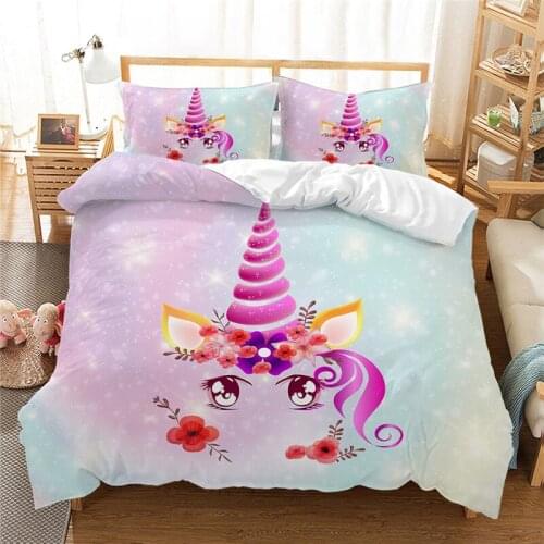 Comforter bedding set girl unicorn duvet cover with pillowcase 3D luxury Bed Linen US / AU full size Bedclothes home textile