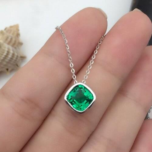 AAA Solid 14K White Gold Rose Or Yellow Lab Created Colombia Gold Emerald Cushion Cut Pendant 2ctw Pendant Necklace for Women