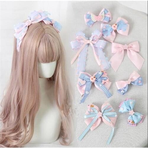 Lolita Pink Blue Candy Dessert Sweet Lolita Hair Hoop KC Headband Bowknot Hairclip Side Clip Headdress B1574