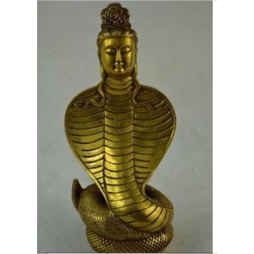 Copper Brass Metal Crafts Western Mythology Brass Art Snake Woman Played Clarinet Snake Statue