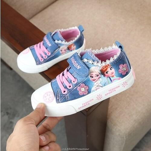 Disney New Girls Shoes for Kids Fashion Elsa Anna Kids Shoes Ice Snow Queen Casual Denim Canvas Children Shoe Girl Sneakers