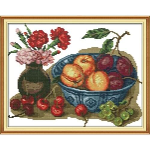 Cherry fruit cross stitch kit cartoon 14ct 11ct count print canvas stitching embroidery DIY handmade needlework