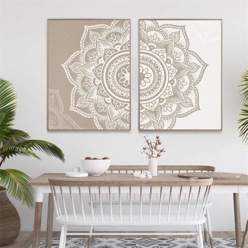 Islamic Mandala Floral Wall Art Poster Beige Neutral Colors Art Print Boho Canvas Painting Nordic Picture Living Room Home Decor