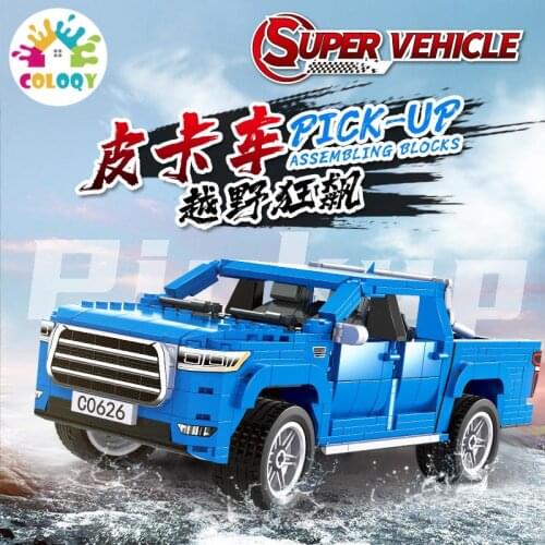 New High-Tech Blue Pickuped Truck Super Off-Road Car Model Bricks MOC Sport Road Vehicle Building Blocks Boys Toys Gift