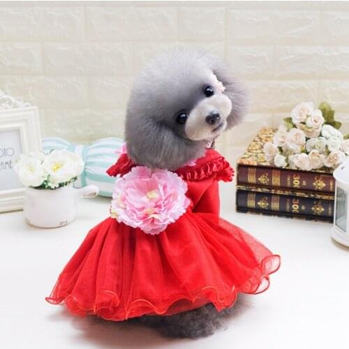 Pet Wedding Party Princess Apparel Small Dogs Velvet Fleece Velvet Dress With Beautiful Flower Roupas Para Cachorro Dog Vestido