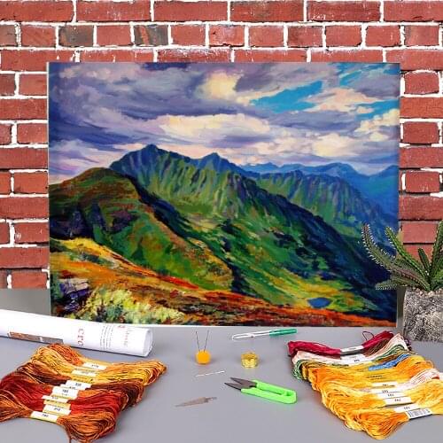 Landscape Carpathians Printed Water-Soluble Canvas 11CT Cross Stitch Full Kit Embroidery DMC Threads Sewing Needlework Gift