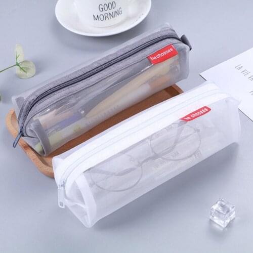 Simple Transparent Mesh Pencil Case Office Student Pencil Bags Nylon School Supplies Pen Box Student Gift