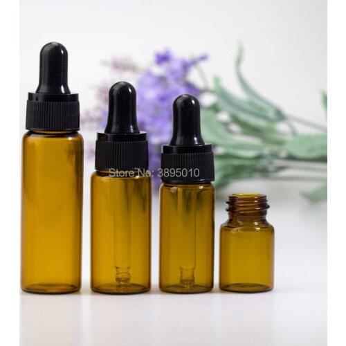 Empty 5ml 10ml 15ml 20ml Amber Glass Dropper bottle Mini Glass essential Oil bottle with glass hose Glass vials F309