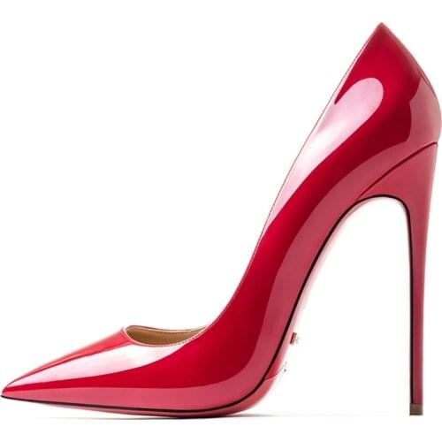 Red Bottom Shoes Genuine Leather Women Sexy Pumps Red Bright Black High Heeled Shoes Stilettos Lady Party Wedding Shoe