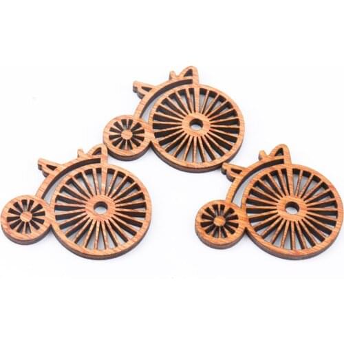 Natural Wooden Vintage Bicycle Pattern Scrapbooking Craft Embellishments Handmade DIY Handicraft Home Decoration 43X50mm 10pcs