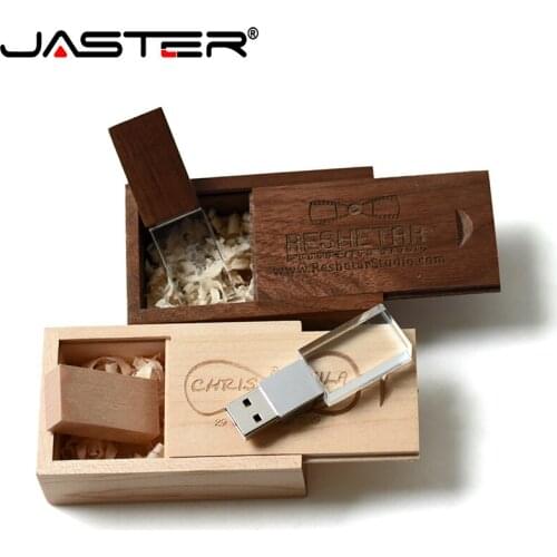 JASTER new crystal wooden box pen drive USB stick 128GB 64GB 32GB 16GB 8GB USB 2.0 memory stick Pendrives USB flash drive