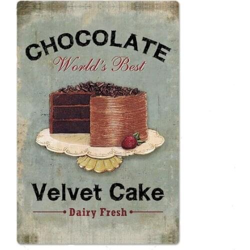 Vintage Chocolate Worlds Best Velvet Cake Dairy Fresh Metal Tin Sign 8x12 Inch Retro Wall Decor