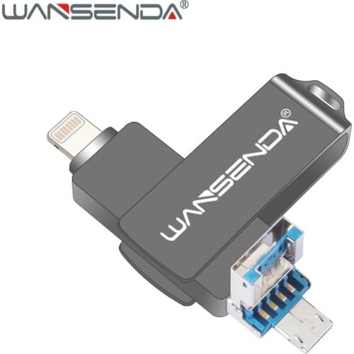 WANSENDA 3 in 1 USB Flash Drive for IOS/Android/PC 128GB 64GB 32GB 16GB USB3.0 Pendrive Multifunctional Pen Drive Memory Stick