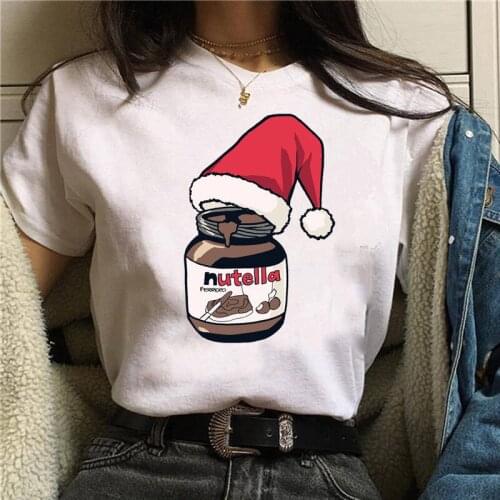 Christmas Hat Peanut Butter Creative Print Womens Print Round Neck Short-sleeved T-shirt Loose Top Oversized T-shirt S-3XL