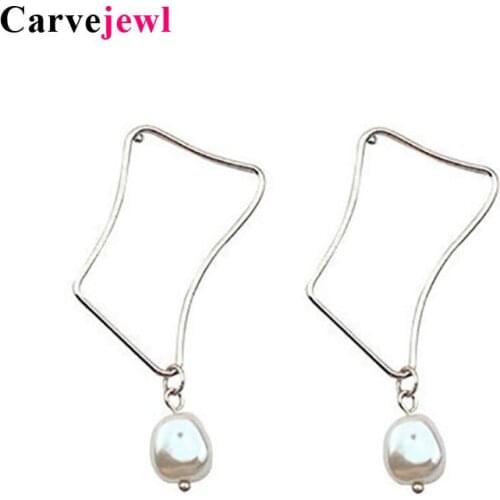 Carvejewl Simple fashion gold color Silver plated geometric earrings for women jewelry irregular simulated pearl drop earrings