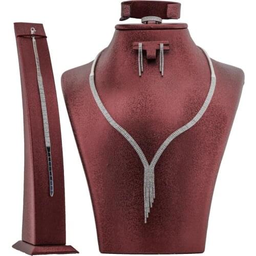 3 Row Waterway Silver Women Set New Trendy Clear Crystal Elegant Design Famale Wedding Jewelry Made in Turkey