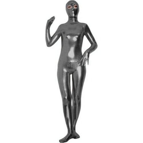 Plus Size 6XL Metallic Masked Catsuit Sexy Women Second Skin Zentai Full Body Open Eyes Costume Classic Cosplay Party Unitard