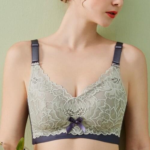 Women Full Coverage Wire Free Non-Foam Lace Bra 34 36 38 40 42 B C D E