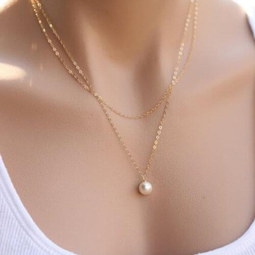 Fashion Simple Double Layer Simulated Pearl Collarbone Necklace Womens Choker Chain Female Initial Charms Jewelry Gifts