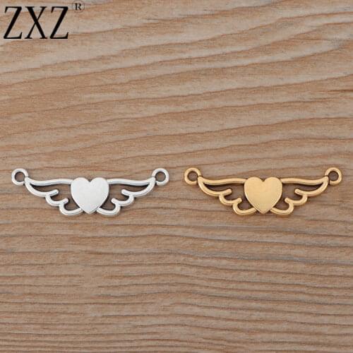 ZXZ 20pcs Gold Tone Angel Wings Heart Connector Charms Pendants for Necklace Bracelet Jewelry Making Findings 34x9mm