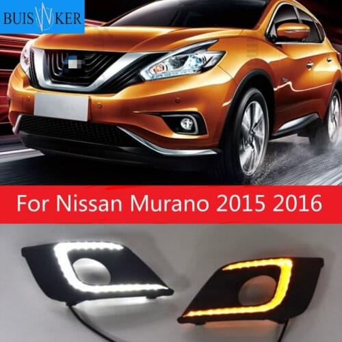 1Pair 12V LED Car DRL Daytime Running Light with yellow turning signal lamp Fog light For Nissan Murano 2015 2016