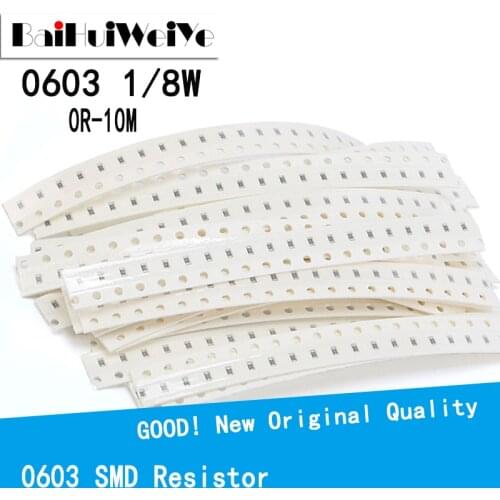 100PCS/LOTE 0603 SMD 1/8W chip resistor resistors 0 ohm ~ 10M 0R 1K 4.7K 4K7 10K 100K 1 10 100 220 330 ohm 0R 1R 10R 100R 220R