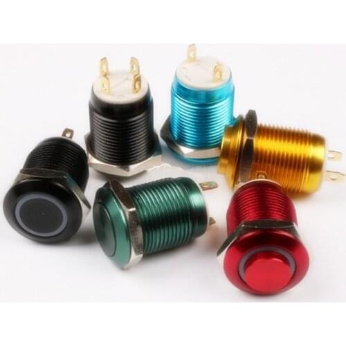 12mm metal button power symbol ring self-reset flat head high head lighted small start switch