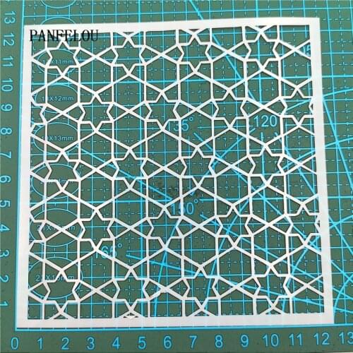 13*13cm The stars grid scrapbook stencils spray plastic mold shield DIY cake hollow Embellishment printing lace ruler valentine