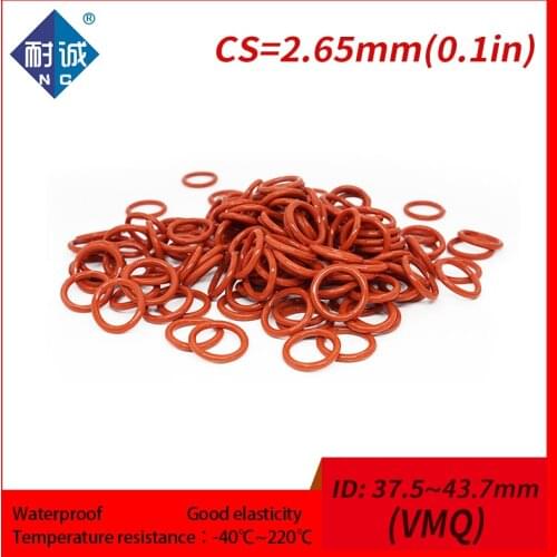 2PCS/lot Red Silicone O-ring VMQ CS 2.65mm ID37.5/40/41.2/42.5/43.7mm Silica gel gasket o ring waterproof