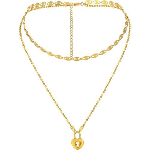 316L Stainless Steel Love Double Necklace Personality Titanium Steel Pig Nose Chain Trend Peach Heart Pendant Necklace