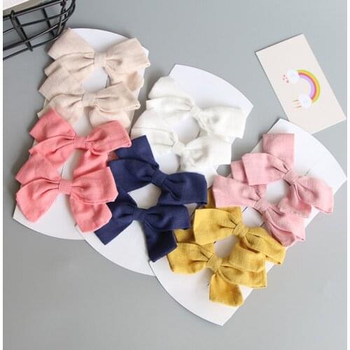 4Pcs/Set Baby Girl Cotton Linen Hair Clips Solid Color Barrettes Bowknot Hairpins Headwear Kids Hair Accessories