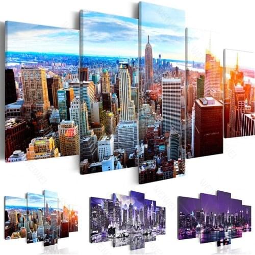5 Pieces Modern Landscape High-rise Building City Scenery Posters And Prints Wall Art Painting Modular Pictures For Home Decor