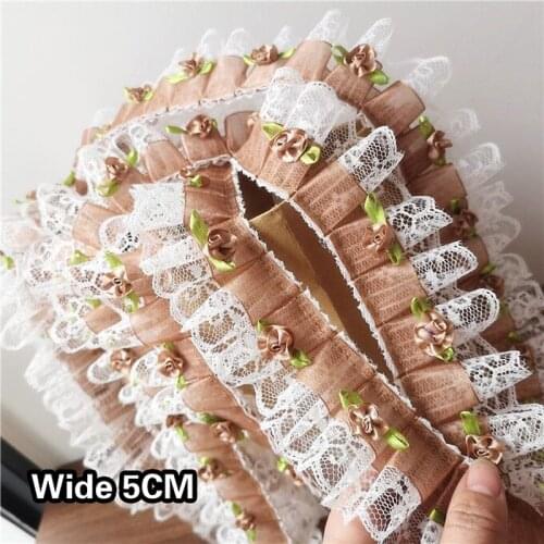 5CM Wide Luxury 3D Flower Khaki Lace Ribbon Neckline Dress Applique Decoration DIY Crafts Curtain Sewing
