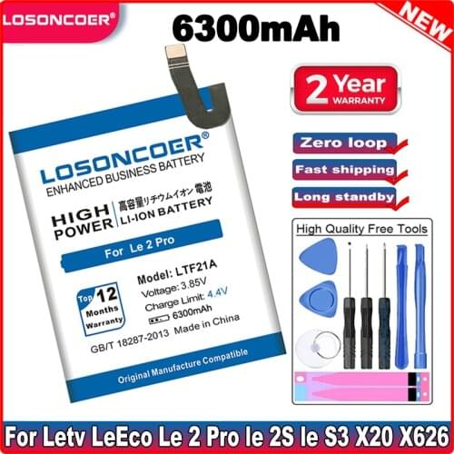 LOSONCOER 6300mAh LTF21A For Letv LeEco Le 2 (pro) le 2S le S3 X528 X621 X527 X625 X626 X20 X25 X620 X520 X522 X525 X526 Battery