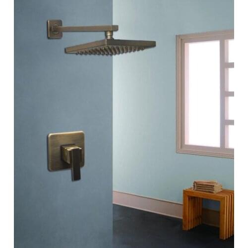 Antique Concealed Install shower Wall Mounted Shower Faucet Sets 8" Brass Rain Shower Head