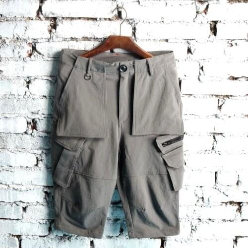 Summer Pocket Slim Straight Mens Pants Big Size Casual Cropped Pants Overalls Hip Hop Men Clothes 2020 Streetwear Trousers