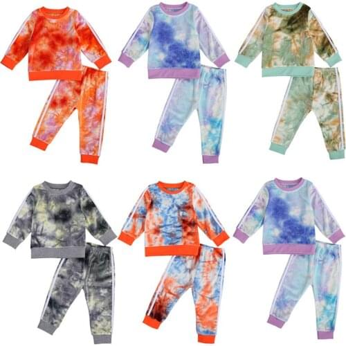 1-6 Years Unisex Kids Spring Autumn Set Personality Tie-Dye Sweatshirt And Elastic Long Pants Girls Set Children Boys Outfits