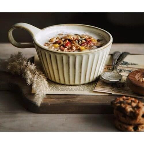 Stoneware Cup Milk Breakfast Household Oatmeal Coffee Yogurt Mark Japanese Retro Handmade High Temperature Heart Shaped Tea
