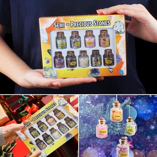 Mini Gemstone Bottles Chip Crystal Healing Tumbled Gem Natural Semiprecious Gem Stones Wish Bottle Wicca Stones Set