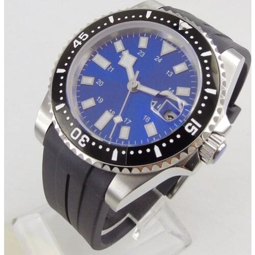 40MM Sterile BLUE Dial Sapphire Glass Date Luminous Black Rubber Ceramic Bezel MIYOTA 8215 Automatic Movement Mens Watch
